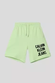Шорты хлопковые на кулиске с принтом Calvin Klein Jeans