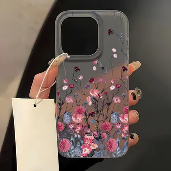 Чехлы для мобильных телефонов iPhone 11 13 15 Pro Max 12 14 Pro Max Чехол для iPhone 16 15 Plus 13 Pro 12 Матовая текстура с рисунком в виде мультяшных цветов iPhone 11 белый