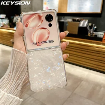 KEYSION Роскошный глянцевый чехол с бриллиантовым узором для HONOR Magic V Flip, противоударный чехол для телефона Huawei P50 Pocket 2 Nova Flip for Magic V Flip розовый