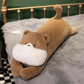 Kawaii Гигантское животное Длинная подушка Лежащий кролик Большой рот Кот Мультяшный плюшевый милый мопс Кукла Детская подушка для сна Подушка Рождественские подарки 90cm