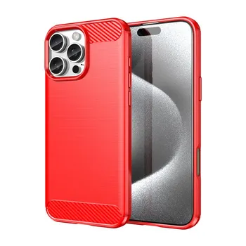 Для iPhone 16 Pro Max Чехол для iPhone 16 Pro Max Противоударный мягкий силиконовый чехол из углеродного волокна для iPhone 16 Pro Max Чехол For iPhone16 Pro Max чёрный