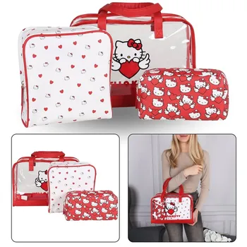 Набор дорожных косметичек Hello Kitty красно-белого цвета на молнии, 3 шт., разных размеров