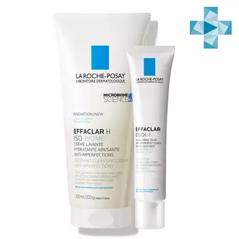 La Roche-Posay Набор для проблемной пересушенной кожи (корректирующий крем-гель DUO(+) 40 мл + успокаивающий очищающий крем-гель Н Iso-Biome 200 мл) (La Roche-Posay, Effaclar)