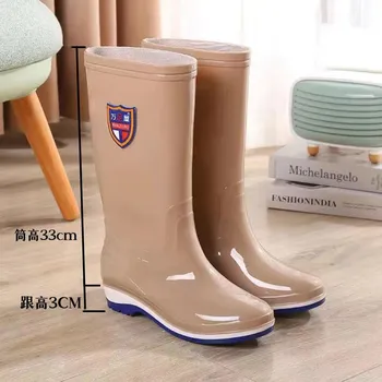 Rain shoes women s tall tube thickened adult rain boots non-slip long tube water boots kitchen waterproof shoes warm velvet rubber shoes fashion 36