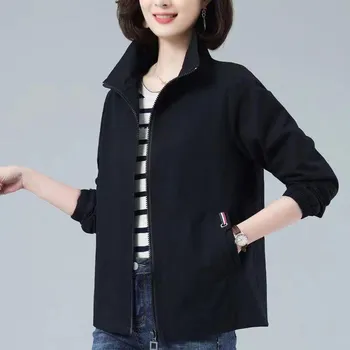 Женский двуслойный плащ с подкладкой для женщин среднего возраста, воротник-стойка, большой размер, приталенный, элегантный, короткая верхняя одежда для весны и осени M