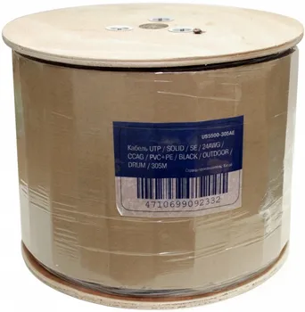 Кабель витая пара UTP 5e кат. 4 пары 5bites US5500-305AE solid, CCAG, PVC+PE, black, outdoor, drum, 305M