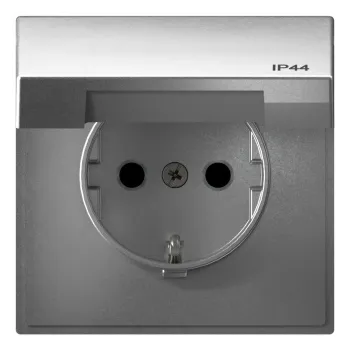 Розетка с заземлением Systeme Electric GAL440346 ArtGallery со шторками с крышкой 16А, IP44, механизм, Алюминий