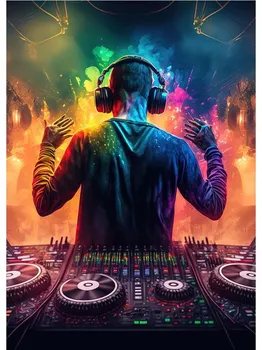 Неоновый дизайн, музыка, крутой DJ, постер для наушников, холст, картины, абстрактное настенное искусство для бара, клубной комнаты, домашний декор, без рамки, без светодиода 21x30cm No Framed
