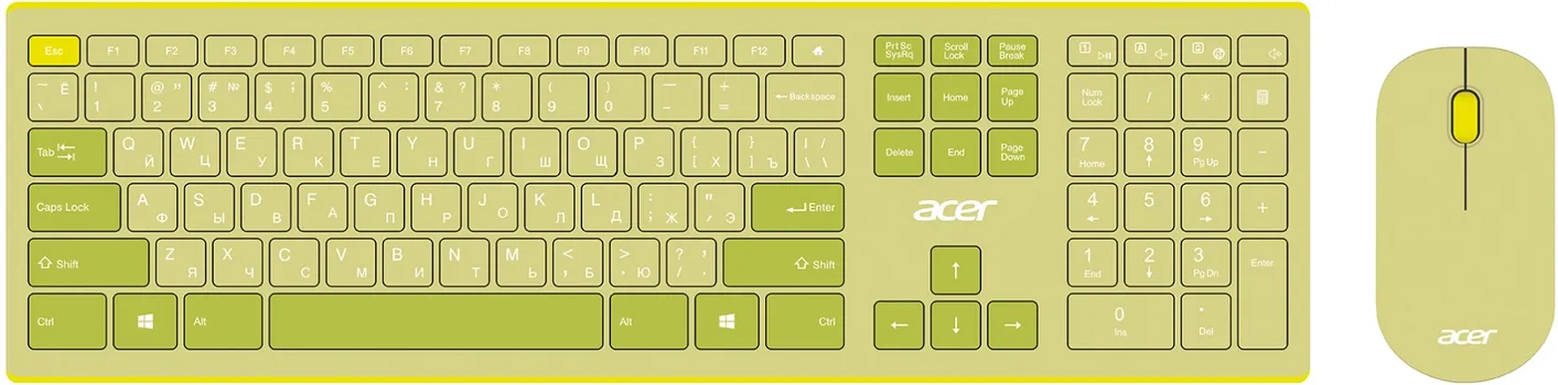 Клавиатура + мышь Acer OCC205, беспроводная, USB, зеленый/желтый (ZL.ACCEE.00E)