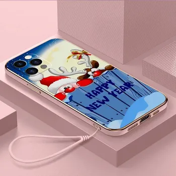Роскошный чехол для телефона из ТПУ с ремешком для iPhone 6 6s 7 8 Plus SE XR XS 11 12 13 14 15 Pro Max Мягкие чехлы A2 Новогодний рождественский дизайн Чехол for iPhone 6