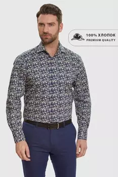 Сорочка полуприталенная из хлопка с узором