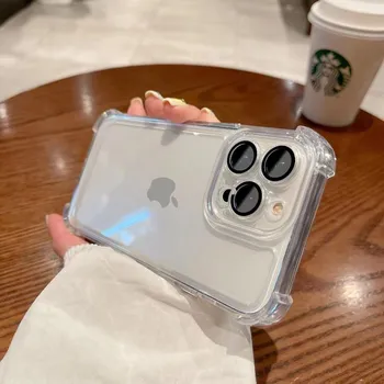 Роскошный противоударный прозрачный чехол для телефона для iPhone 14 13 12 Pro Max, силиконовый бампер, прозрачный с защитной пленкой для объектива, жесткая задняя крышка For iPhone 12 чёрный