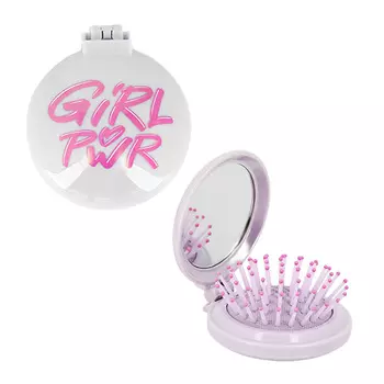 Расческа для волос LADY PINK GIRL POWER с зеркалом складная с принтом