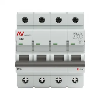 Автоматический выключатель модульный EKF Averes AV-6 4Р 63А тип C 6 кА 400 В (mcb6-4-63C-av)
