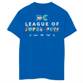 Футболка DC Super Pets DC Super Pets для мальчиков 8–20 лет с логотипом супергероев и принтами лап с графикой DC Comics, цвет Royal