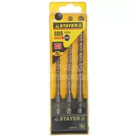 Сверло-бур по бетону Stayer 2930-H3 SDS-Plus 3 шт, 6х110 мм, 6х160 мм, 8х160 мм