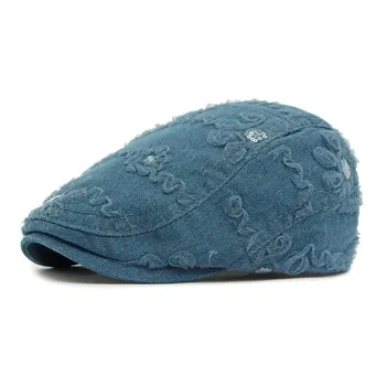 Summer Hat Women s Beret British Vintage Progressive Hat Lace Sequins Peaked Cap Painted Hat светло-синий