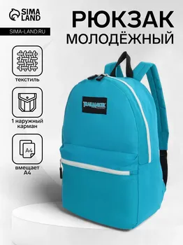 Рюкзак молодежный на молнии, с карманом, однотонный, размер 291239 см, голубой