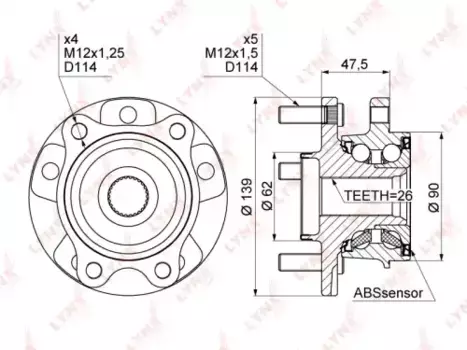 к-кт подшипника ступицы пер.!+ступ\ Toyota Auris/Avensis/Corolla/RAV4/Corolla Verso 06> WH-1012 LYNXAUTO