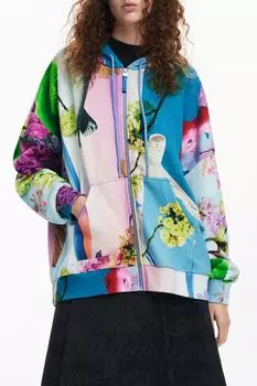 Толстовка хлопковая на молнии с капюшоном Desigual