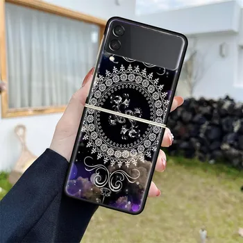 Luxury Case For Samsung Galaxy Z Flip 4 3 5G Black PC Hard Phone Cases Fashion Back Cover ZFlip Funda Mandala 12 Constellations Samsung Z Flip 5G