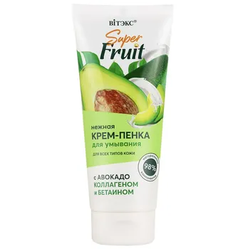 Super FRUIT НЕЖНАЯ КРЕМ-ПЕНКА для умывания с авокадо, коллагеном и бетаином, 200мл
