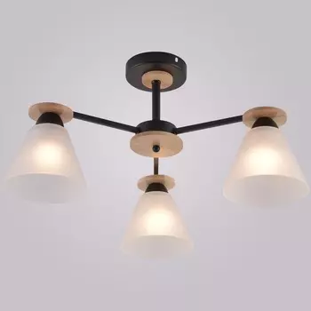 Потолочная люстра на штанге Reluce 01625-0.3-03 BK+WOOD