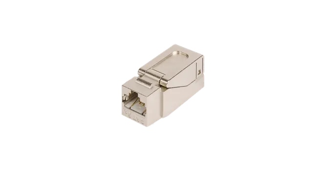 Модуль-вставка NIKOMAX типа Keystone, Кат.6a (Класс Ea), 500МГц, RJ45/8P8C, самозажимной, T568A/B, полный экран, металлик (NMC-KJSA2-NT-MT)