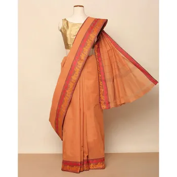 Хлопковое сари с окантовкой, South Cotton Saree with Chettinad Border, произв. AJIO