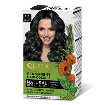 Стойкая краска для волос: цвет Черный (50 мл + 50 г + 18 мл), Permanent Hair Color Black, произв. Sesa