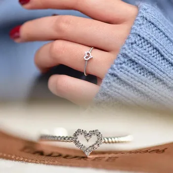 BELLA BOX Изысканное простое полое кольцо Love Корейская версия корейского простого сердца Модное тонкое кольцо для женщин 5-no. платиновый