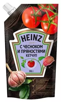 Кетчуп Heinz томатный с чесноком и пряностями дой-пак, 350 г