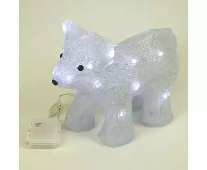 Светодиодный Мишка на Батарейках 23см Белый, 20 LED, IP54