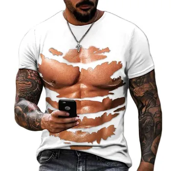 Мужская 3D Muscle Cool Trend Street Style Летняя крутая дышащая футболка с принтом Harajuku Модная повседневная одежда Персонализированный круглый вырез с коротким рукавом S