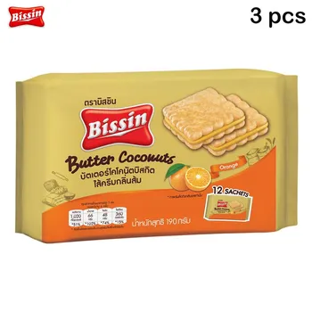 Бисквит Bissin Orange Butter Coconuts 12 пакетиков 190 г x 1 шт / 3 шт / 6 шт - Thai Snacks 190 g