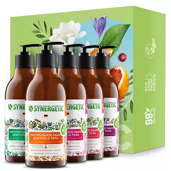 SYNERGETIC Подарочный набор косметического мыла: полная коллекция ароматов, 380 мл*5 шт. 380.0