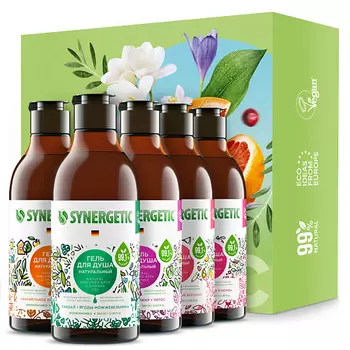 SYNERGETIC Подарочный набор SYNERGETIC гелей для душа: полная коллекция ароматов, 380 мл *5 шт. 380.0