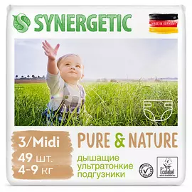 SYNERGETIC Подгузники дышащие ультратонкие Pure&Nature Midi 3 49