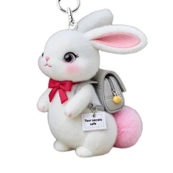 Emotional Support Bag Charm Positive Plush Animal Pendant Cat Dog Keychain Charm with Embroidered Message for Backpack Purse Duck