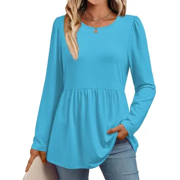 Women s Casual Fashion Long Sleeve Shirt Solid Color Tunic Top L
