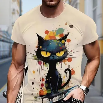 Новая летняя мужская модная футболка с принтом Serious Cats, мужская футболка, топ XS чёрный