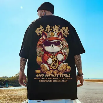 Новая мужская футболка с 3d принтом Lucky Cat, футболки с короткими рукавами для мужчин, уличная трендовая одежда унисекс, свободная футболка большого размера с дыханием, топы 4XL