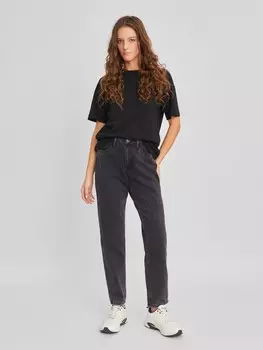 Джинсы силуэта Mom Fit на резинке с высокой посадкой