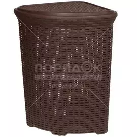 Корзина для белья, 60 л, угловая, плетеная, пластик, коричневая, Violet, Ротанг, 235001