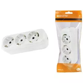 Колодка розеточная 3 гнезда, 2 + 3, с заземлением, 16 А, 250 В, белый, TDM Electric, SQ1806-0013