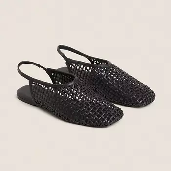 ZARA HOME Плетеные кожаные балетки с ремешком на щиколотке