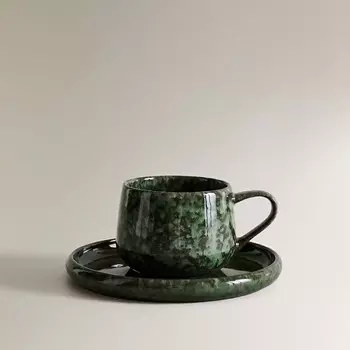ZARA HOME Зеленая керамическая кофейная чашка и блюдце