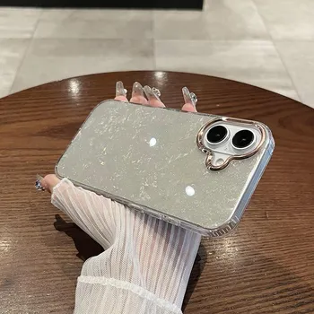 Роскошный блестящий чехол Dream Conch Shell Marble для iPhone 16 13 14 Plus 11 12 15 Pro Max, мягкий бампер, твердый акриловый прозрачный чехол For iPhone 16 белый