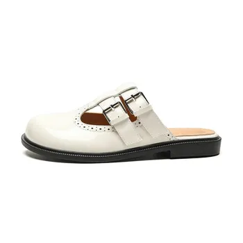 Тапочки Baotou Half Slippers женские летние французские круглые тапочки с одним ремешком ленивые сандалии 35 чёрный