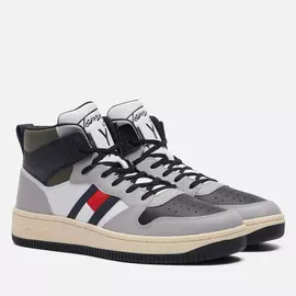 Мужские кроссовки Tommy Jeans High-Top Cupsole Leather Basketball Trainers, цвет серый, размер 46 EU